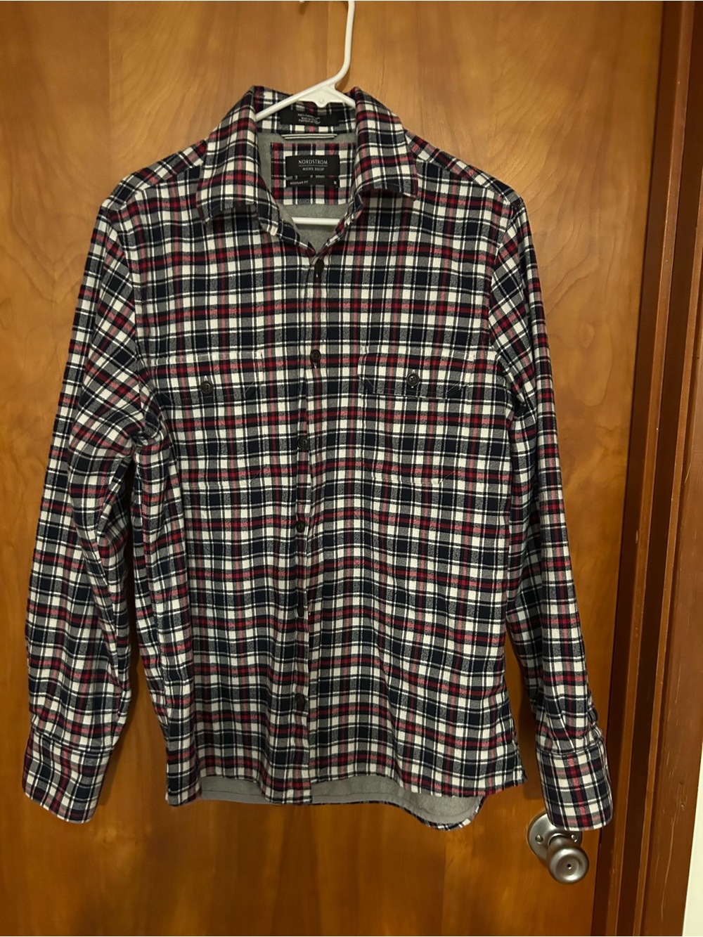 Nordstrom Men’s Plaid Button Down Shirt/Jacket in Black, White & Red